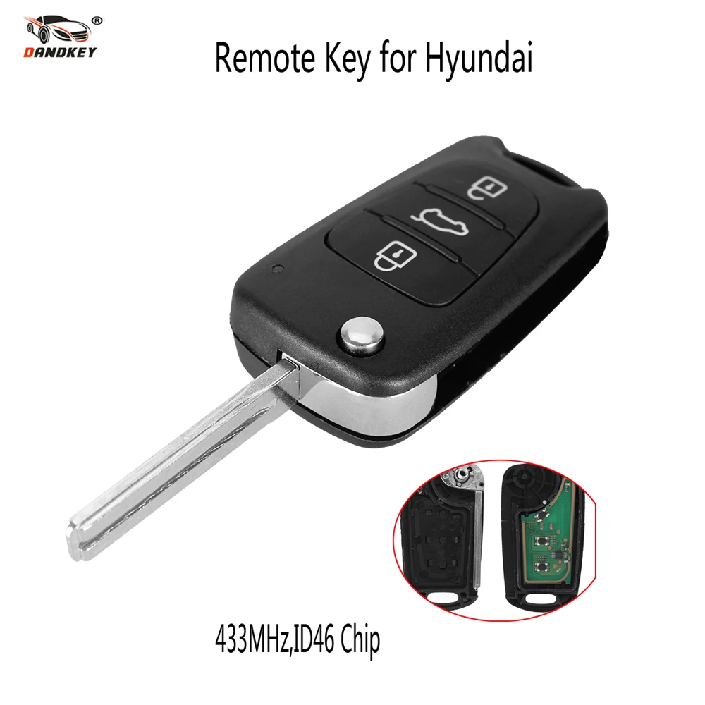 Dandkey раскладной дистанционный ключ 433 МГц для Hyundai i30 ix35 3 кнопки с чипом ID46 полный