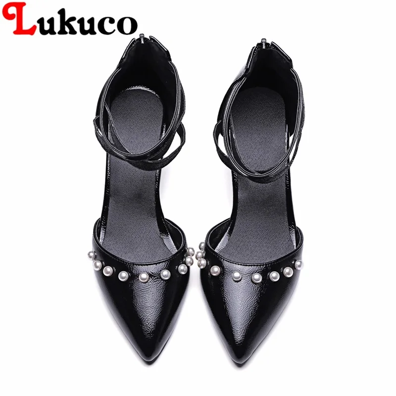 

2018 Lukuco women sandals mature thin heel CN large size 40 41 42 43 44 45 46 47 48 string bead design free shipping lady pumps