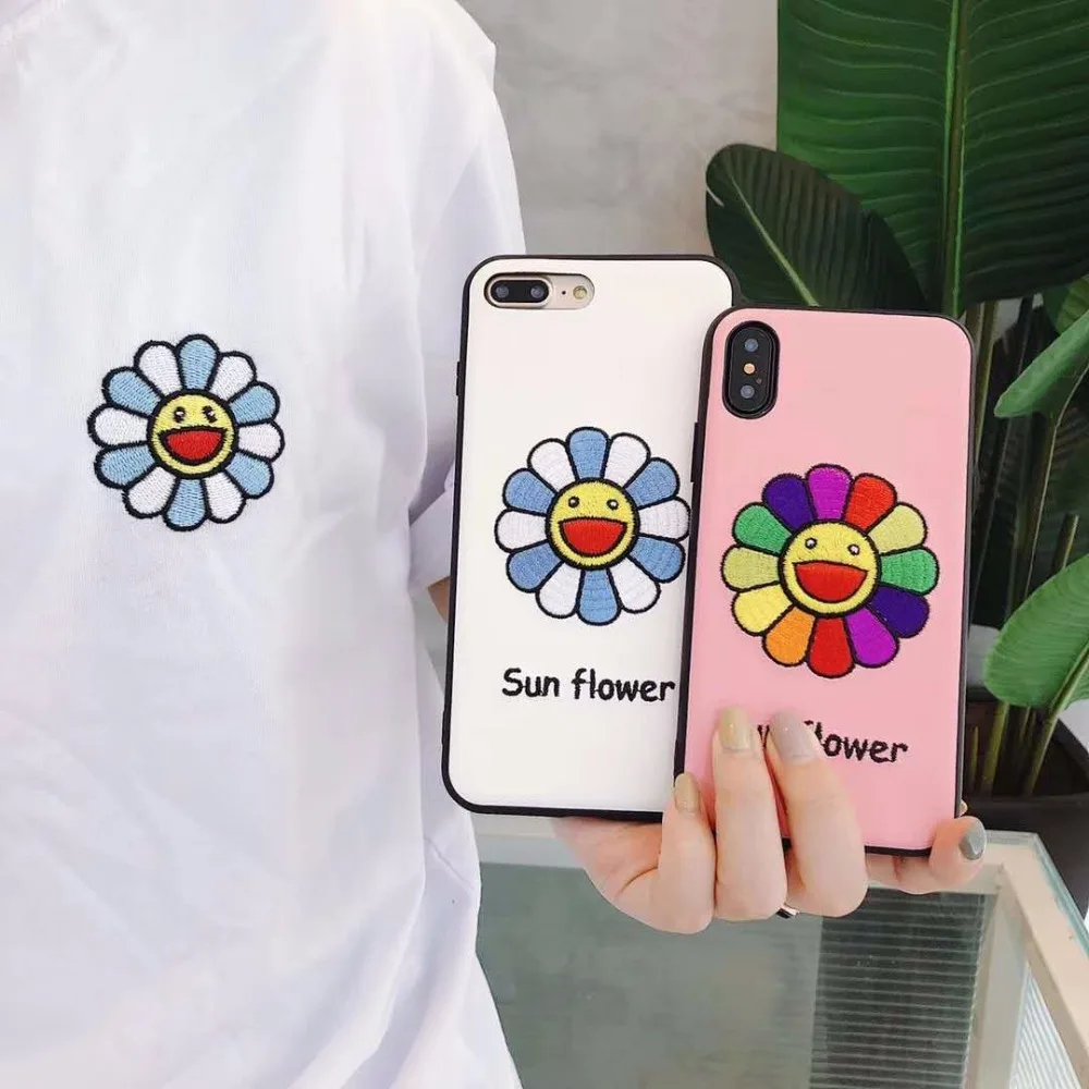 Embroidered sunflower for iPhone 6 6s 7 8 plus phone case x xs xr xsmax back cover |