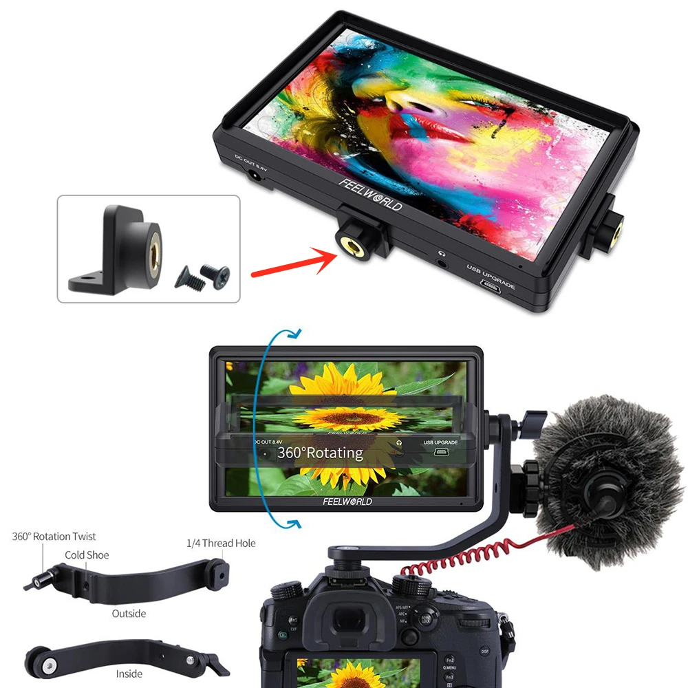 FEELWORLD FW568 5.5 inch 4K HDMI On Camera Field DSLR Monitor Small Full HD 1920x1080 IPS Video Focus + NP750 Battery + Charger