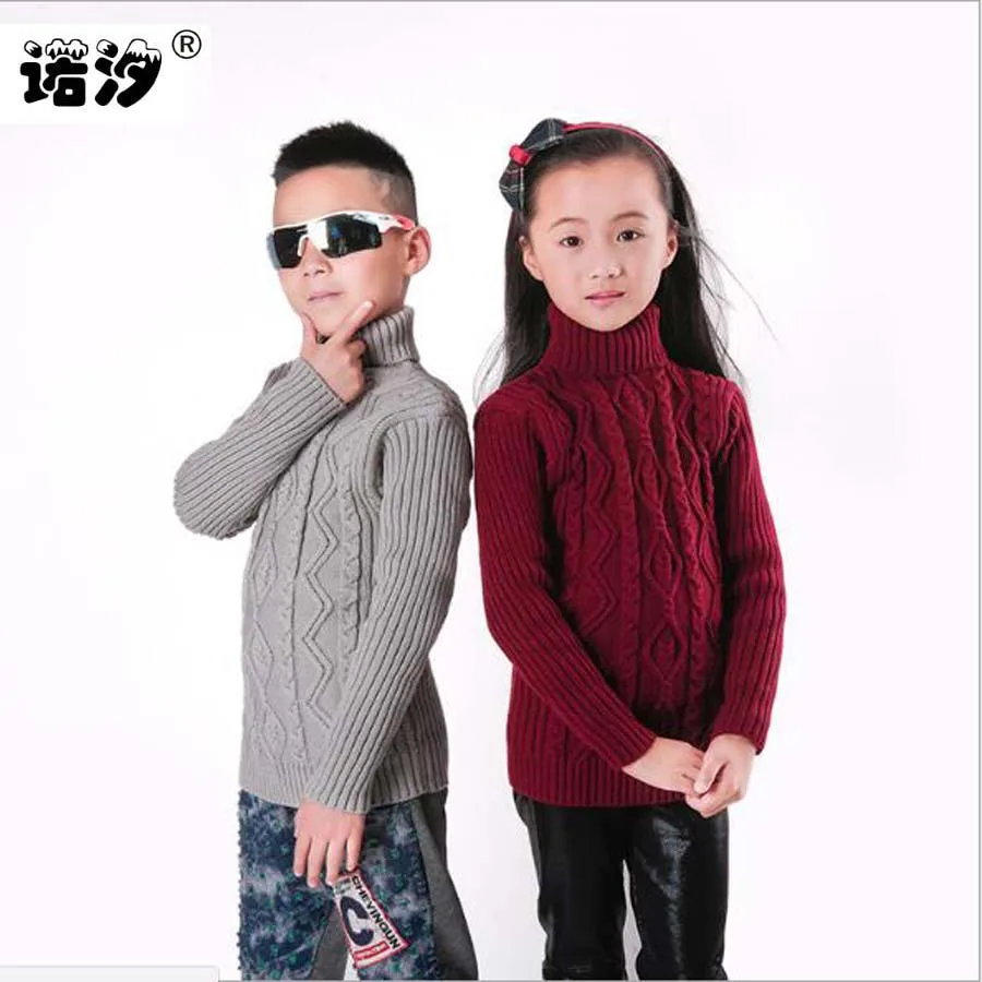 

Boys Clothes turtleneck Warm Sweater girls high quality Pullovers Winter Autumn Knit Loose Top kids sweaters for 1-15 years old