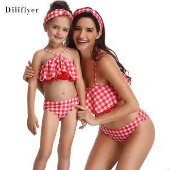 

Woman's Two Piece Ruffle Off Shoulder Printed Bikini Top with Mid Waisted Set Strappy Push Up Bathing Swimsuit