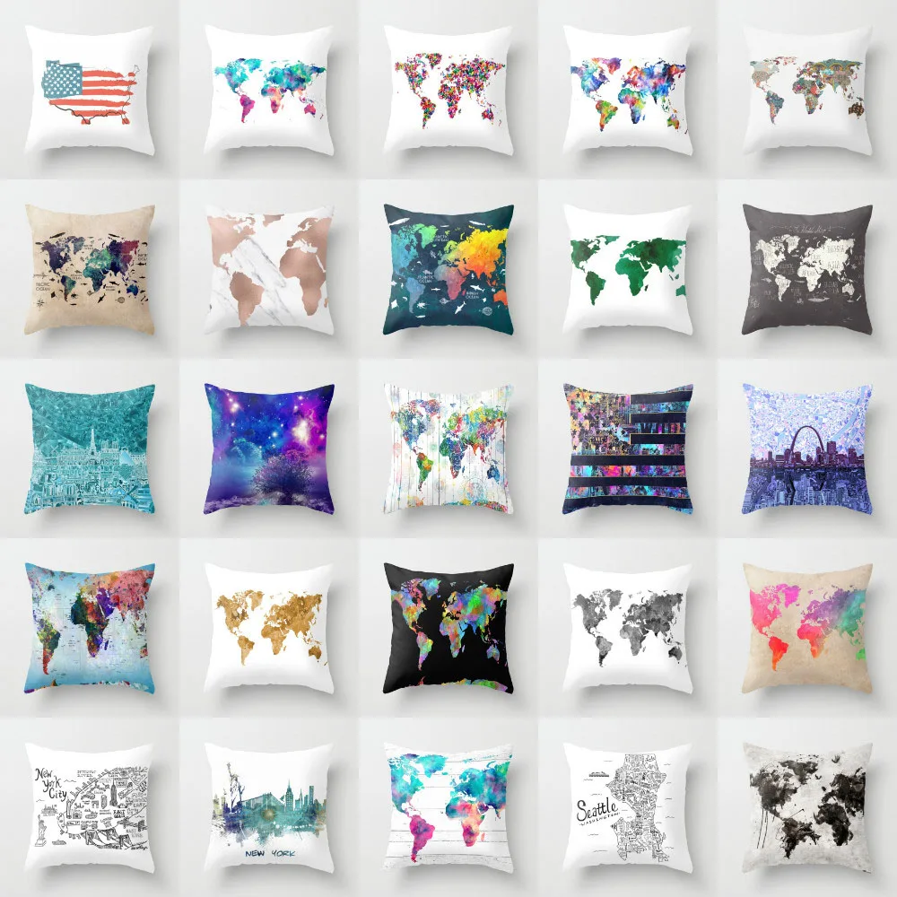 

Elife Retro Map Linen cotton Polyester cushion case Polyester Home Decor Bedroom Decorative Sofa Car Throw Pillows 45*45CM