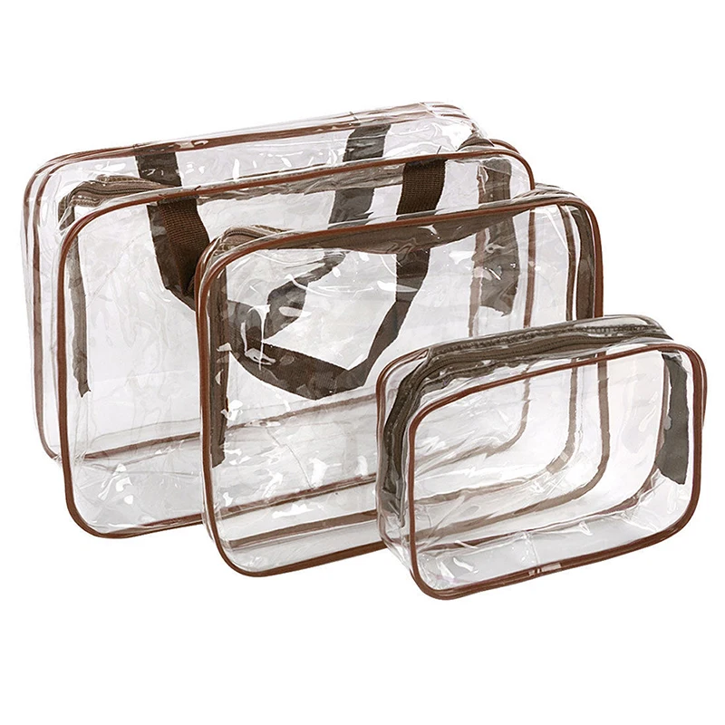 

3 Pcs/Set PVC transparent Cosmetic Bag Clear Travel Wash Makeup Toiletry Holder Pouch Set Kit