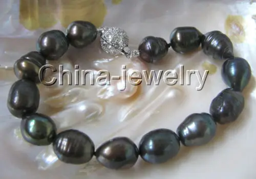 

Wholesale price 16new ^^^^Gorgeous 8" 12-14mm natural black baroque freshwater pearl bracelet