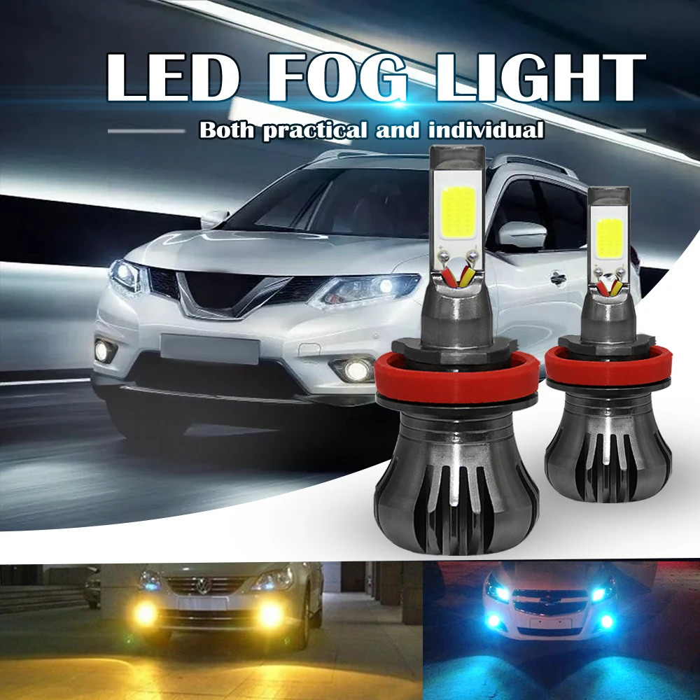  Car H3 h8 h9 H11 880 801 LED Bulbs Fog Light 80W 9600LM DRL Bulbs Dual Color 6000k Auto Fog Lamp 12