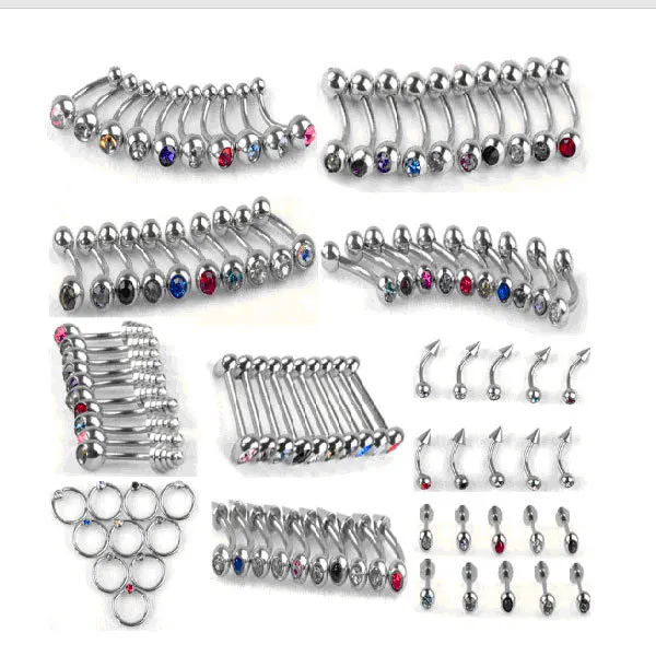 Body Jewelry Piercing Mix Lot Wholesale 100Pcs Crystal Surgical