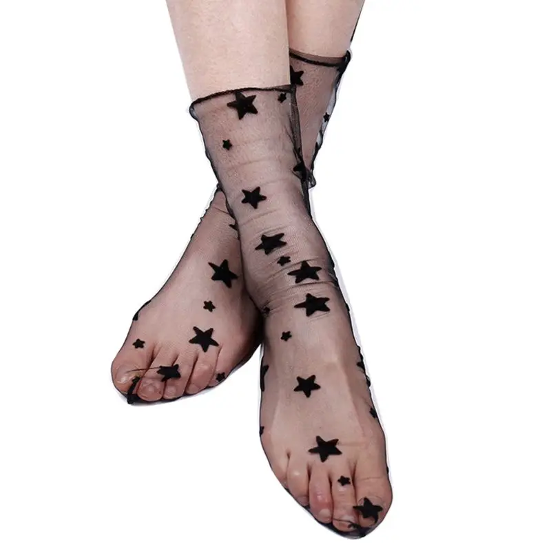 Корейский стиль, женские тонкие длинные носки для девочек, открытая рыболовная сеть жаккард с геометрическим узором, однотонные черные прозрачные Чулочные изделия