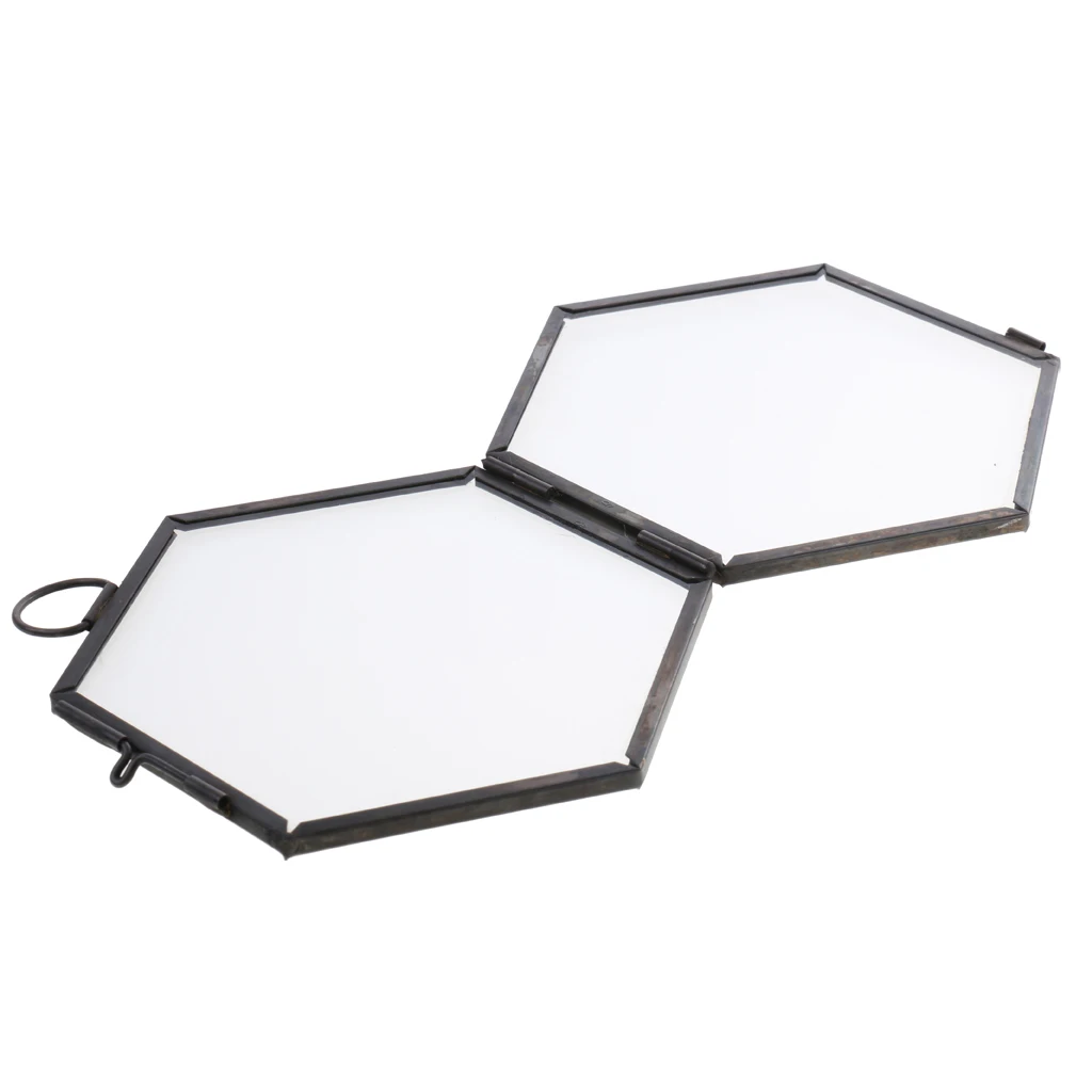 Pack of 2 Antique Hexagon Metal & Glass Hanging Picture Photo Frame Gold+Copper