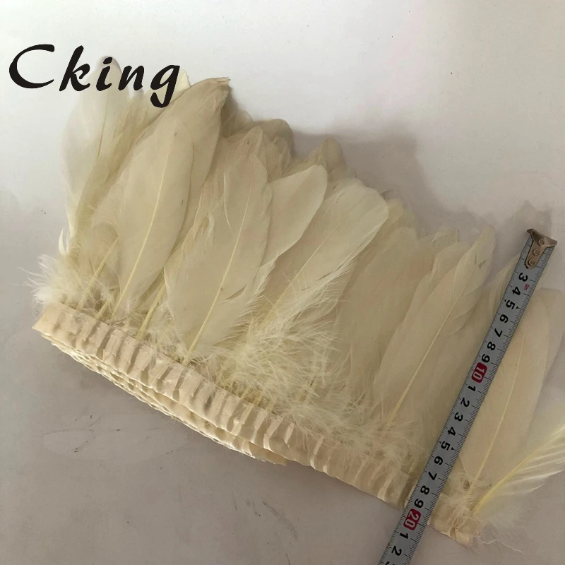 

Goose Feather Trims 10 Yards Beige color Dyed Real Geese Feather Fringes Ribbons for Dress Skirt Cloth Belts decorative Clothing