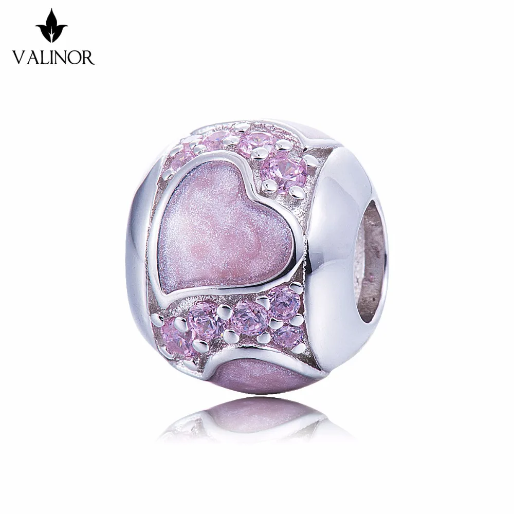 

Video! Pink heart-shaped beads 925 Sterling Silver beads charms fit Bracelets & Bangles Never change color DDBJ054