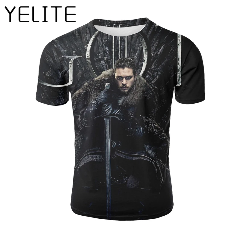 YELITE/Новинка 2019 года футболка Игра престолов Песня моды с 3D принтом железным