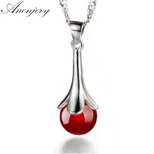 Anenjery 925 スターリングシルバーの葉の花のクリスタルパールオパールボール水ドロップペンダント Neckace 45 センチメートル水波チェーン S-N135(China)