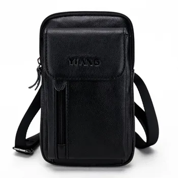 

Men fashion Genuine Leather First Layer Cowhide Messenger Shoulder Bag Phone Cigarette Purse Hook Belt Waist Fanny Bag
