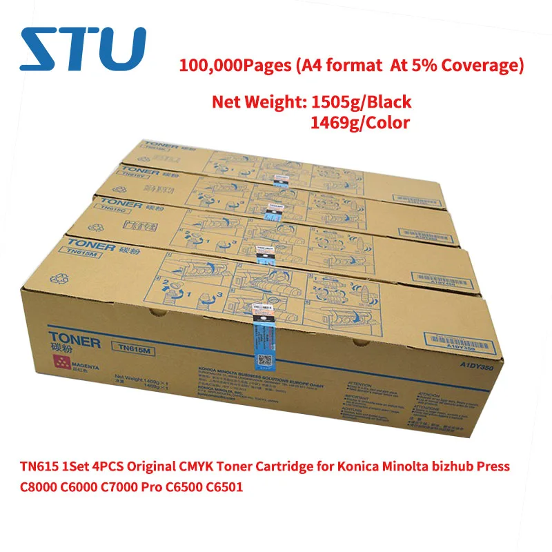 TN615 1Set 4PCS Original CMYK 100,000Pages Toner Cartridge for Konica Minolta bizhub Press C8000 C6000 C7000 Pro C6500 C6501 (1)