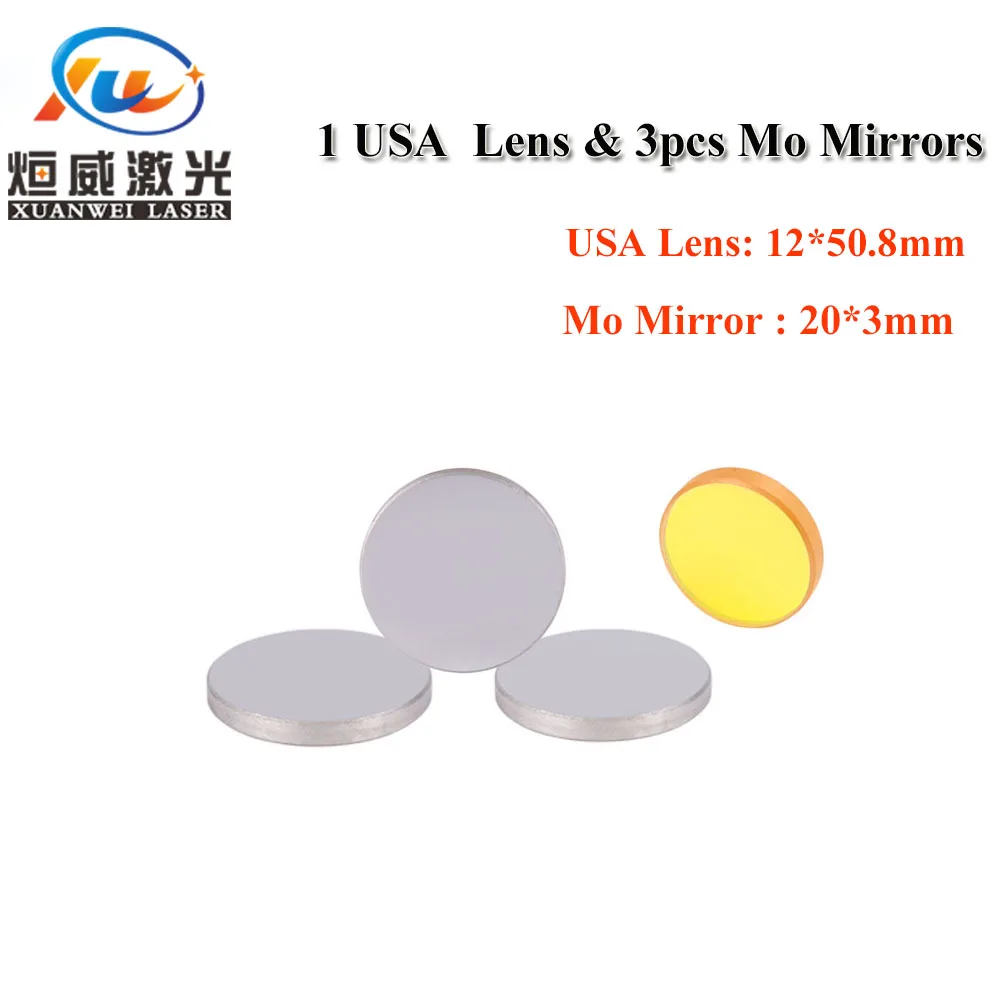 

1Pcs USA ZnSe Focus Lens Dia12mm Focal Length 50.8mm And 3pcs Mo Mirrors 20*3mm For 3020 K40 Co2 Laser Stamp Engraving Machines