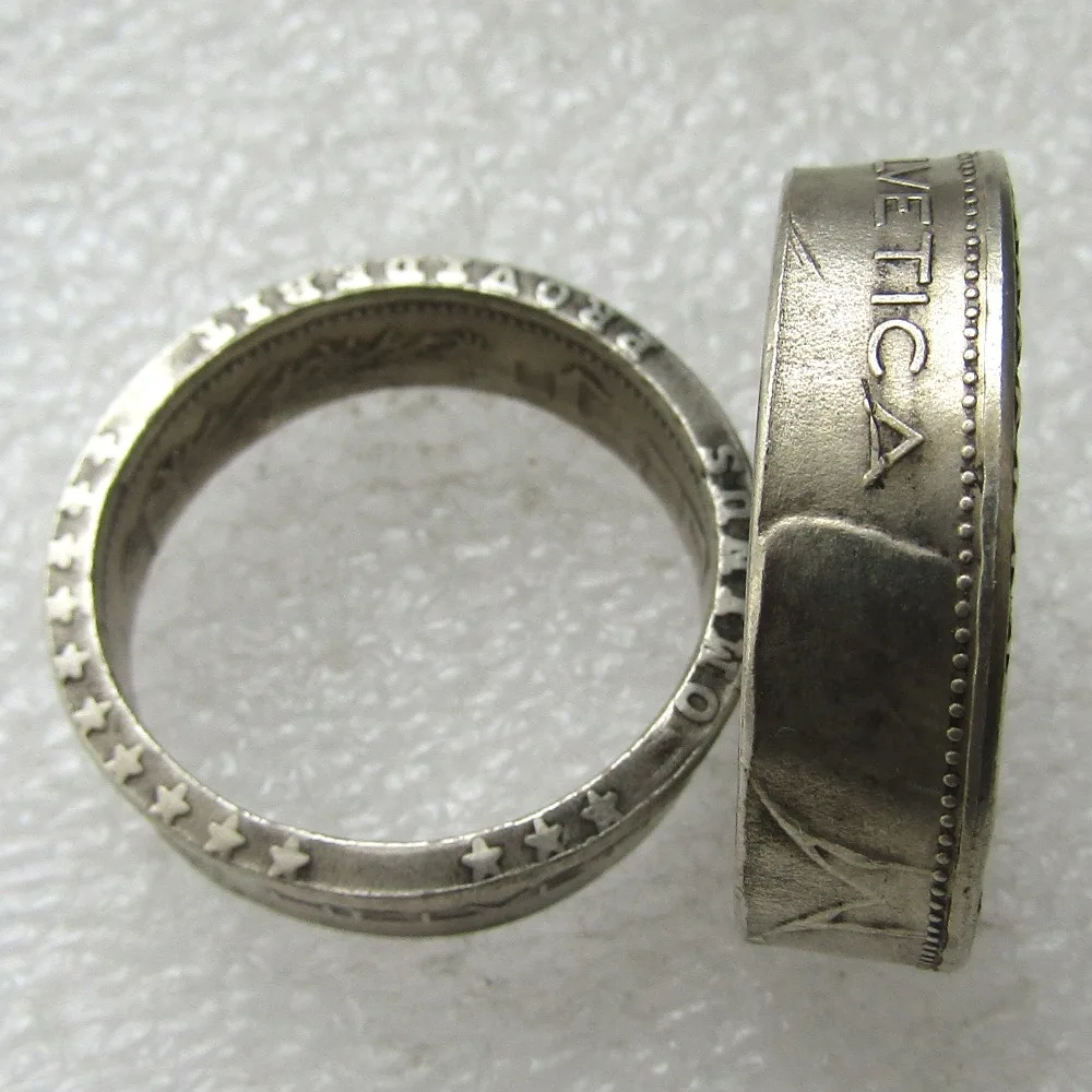 

Switzerland (Confederation) Silver 5 Francs (5 Franken) Ring Silver Plated Handmade In Sizes 8-16