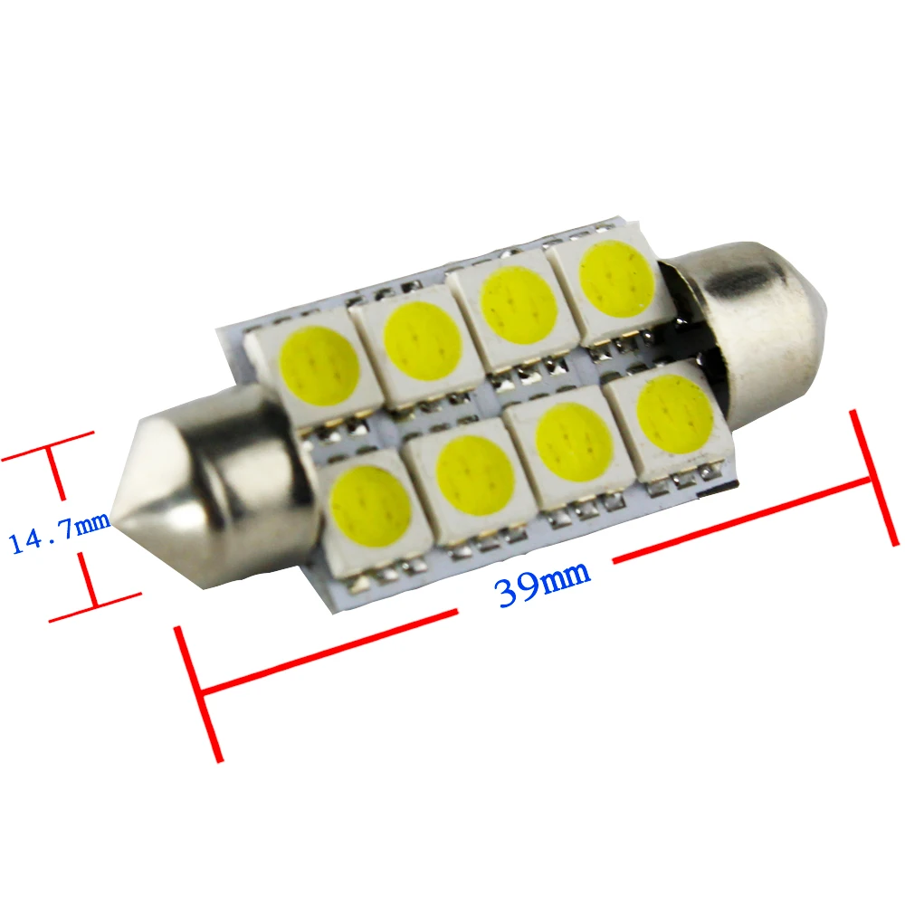 4 шт. 39 мм 8SMD 5050 светодиодный Автомобильный интерьер свет фестонный купол лампа