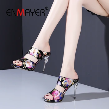 

ENMAYER 2019 Kid Suede Basic Party Platform Sandals High Heel Slip-On Print Women's Shoes Size 34-40 LY1961