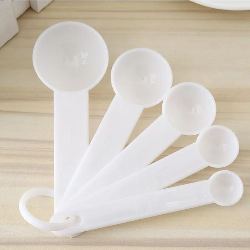 5pcs/set Plastic Measuring Spoon Set Kitchen Measuring Tools Coffee Scoop Teaspoon Salad Spoon
