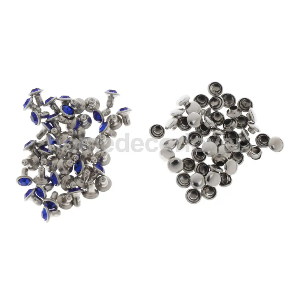 50 Sets Blue Rhinestone Rivets Crystal  Rivets Spots Studs Double Cap for DIY Leather Craft Clothes Bag Shoes Decor