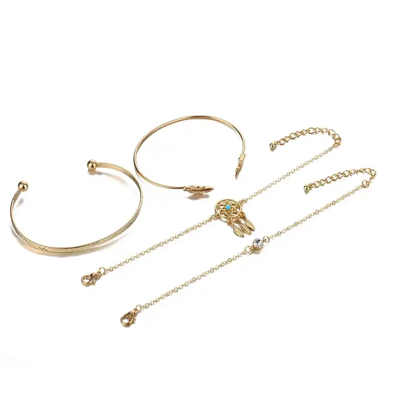 4 Pcs Set Vintage Dream Catcher Bracelets Boho Leaves Chain