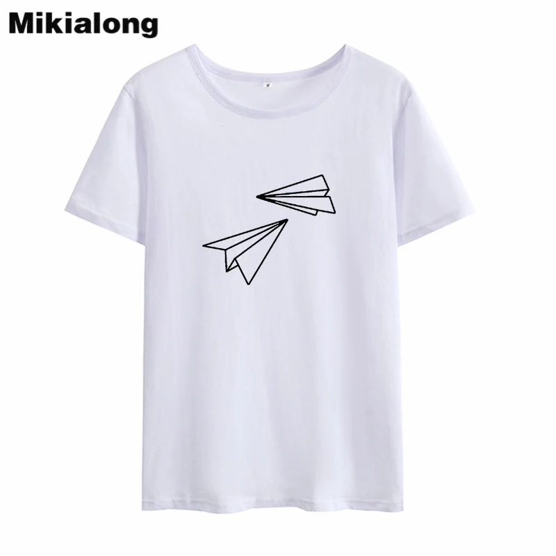 

Mikialong Paper Plane Kawaii T-shirt Women T Shirt 2018 Cotton Black White Women's T-shirts Graphic Tee Shirt Femme Tshirt Tops