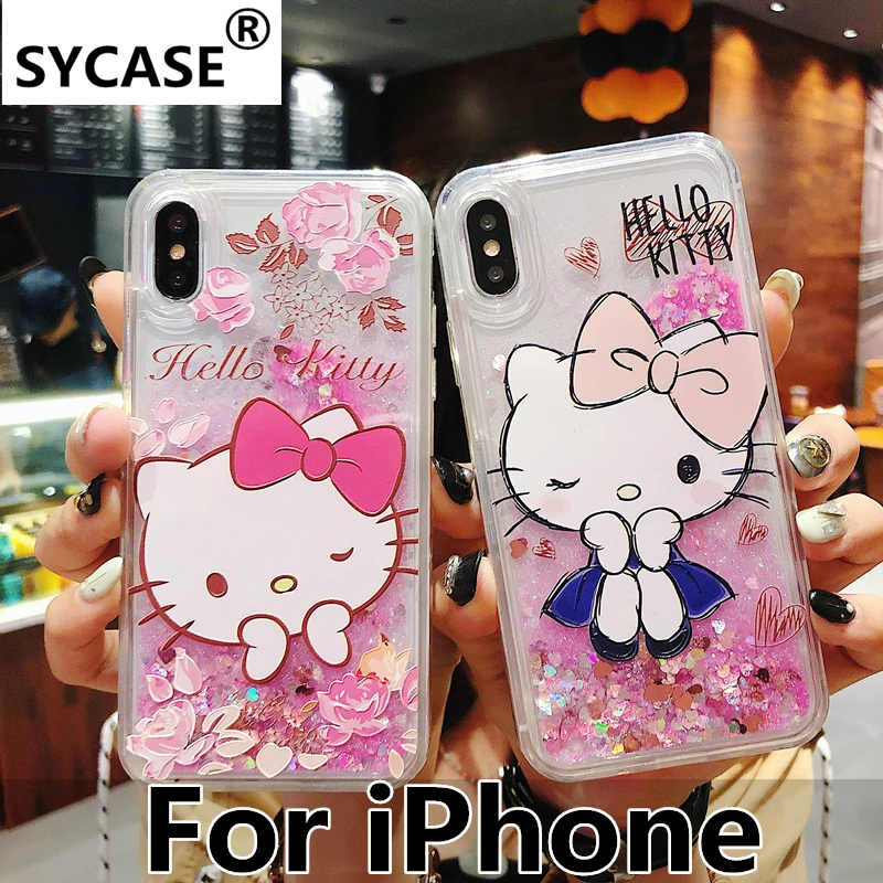 SYCASE для iPhone X Xr Xs Max милый котенок сверкающий песочный корпус 6 6S Plus 7 8 плюс