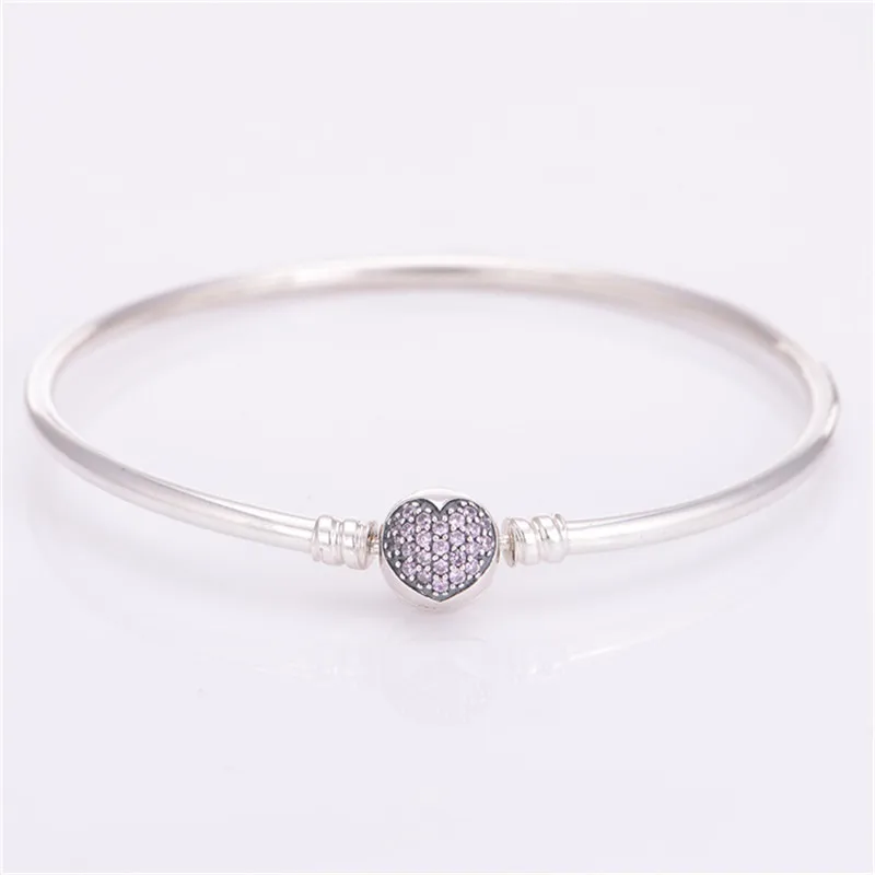

Pandulaso Light Pink CZ Heart Round Shape Clasp Silver Bangles for Women New 925 Sterling Silver Jewelry DIY Bracelets & Bangles