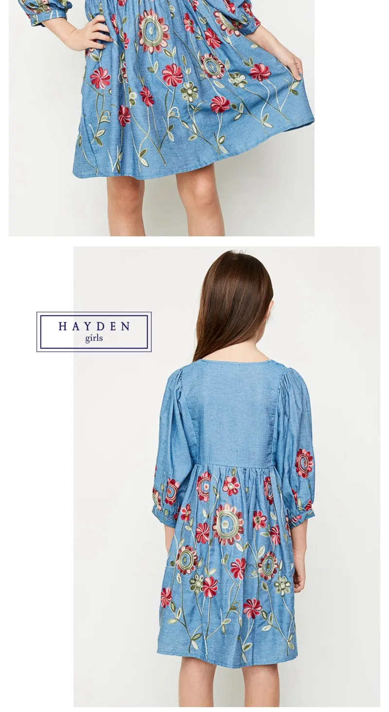 kids flower embroidery dress G3817-12