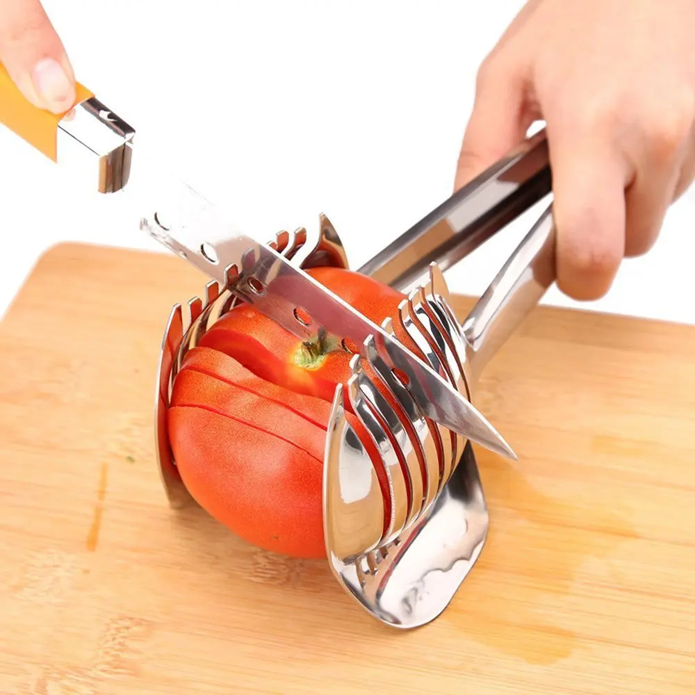 

Tomato Slicer Cutter Multipurpose Handheld Round Fruit Tongs Stainless Steel Onion Holder For Kiwi Fruits Vegetable Tools