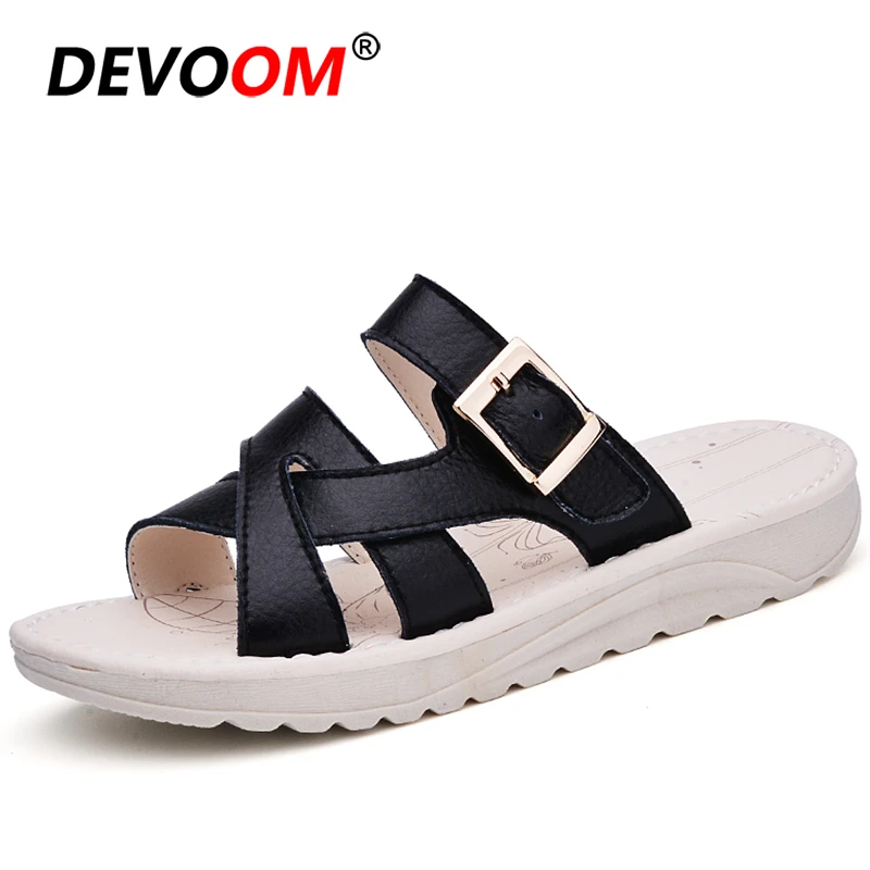 Chanclas de piel auténtica para mujer, de playa, chanclas transparentes, 2019|Zapatillas| - AliExpress