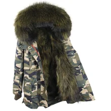 2017 Winter New Tuxedo Big Real Raccoon Fur Hooded And Lining Thick Coats Parkas Ladies Oversize Long Slim Camouflage Jackets