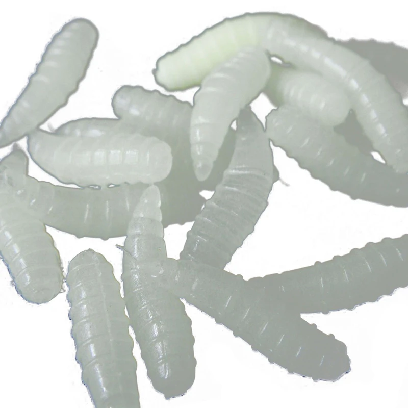 50pcs 1.6cm bait fishing maggot Grub Soft Baits Worms Noctilucent Luminous Night Glow