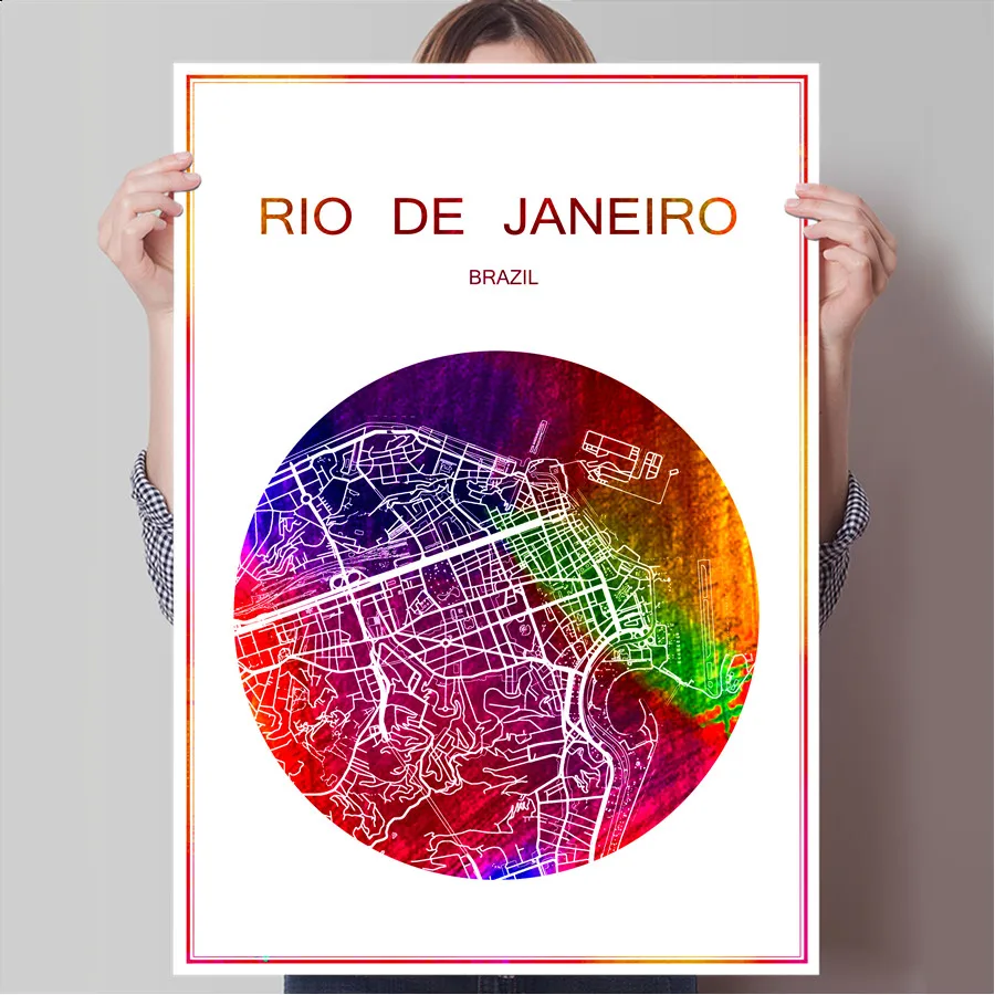 Карта всемирно известных городов Rio De Janeiro Brazil Print постер on Paper или Canvas Wall Sticker Bar Cafe