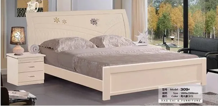 Кровать из массива дерева модная резная кожа французская мебель для спальни king size HC00117