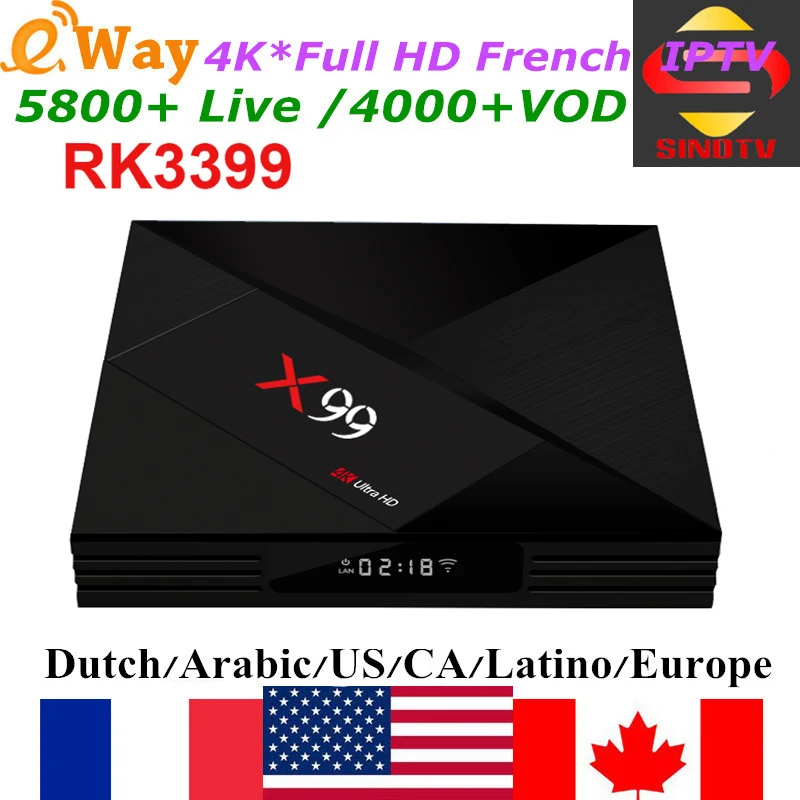 

X99 1 Year IPTV France Arabic RK3399 Android 7.1 4G+64G IPTV Box Netherlands Canada US German Italian Subscription IP TV Box