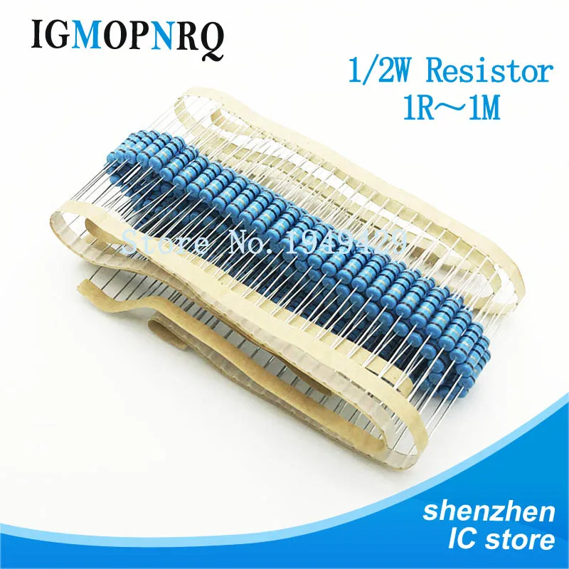 

2000PCS 1/2W Metal film resistor 1R~2.2M 100 220 330 1K 1.5K 2.2K 3.3K 4.7K 10K 22K 47K 100K 100R 220R 330R 1K5 2K2 3K3 4K7 ohm