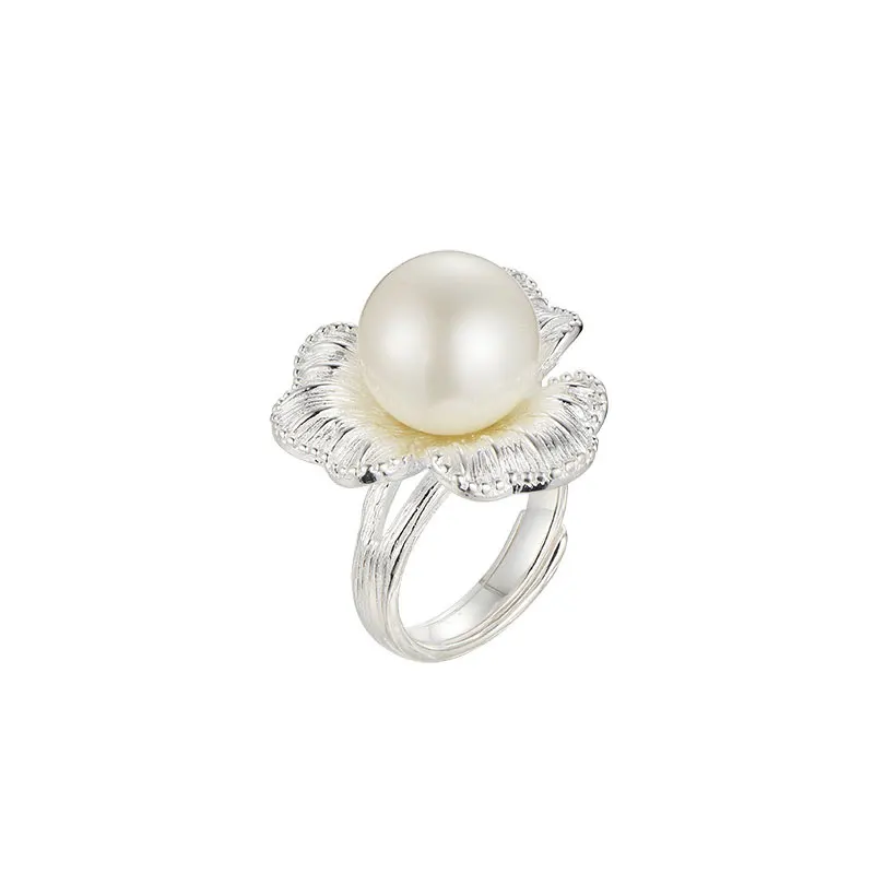 RADHORSE 925 Silver Rings for Women Fine Jewelry Pearl Flower Modeling Sterling Silver Adjustable Ring