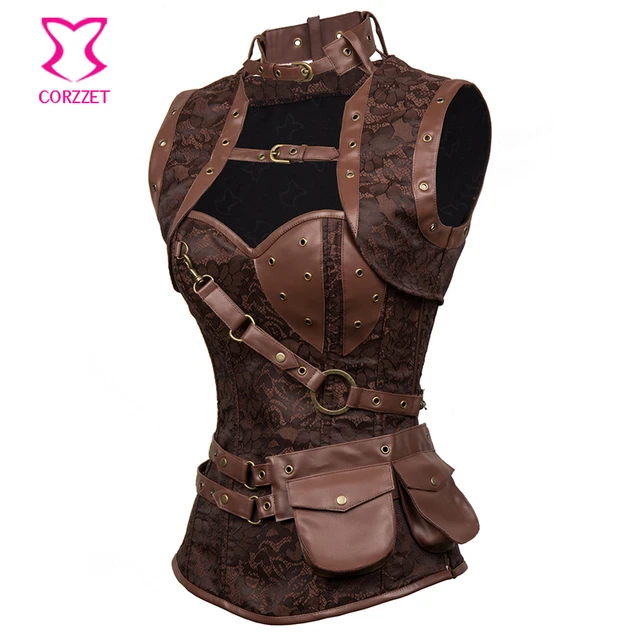 Vintage Brown Brocade Sexy Gothic Corsets And Bustiers Steampunk Clothing  Women Plus Size Corset Waist Trainer Steel Bone S-6XL - AliExpress