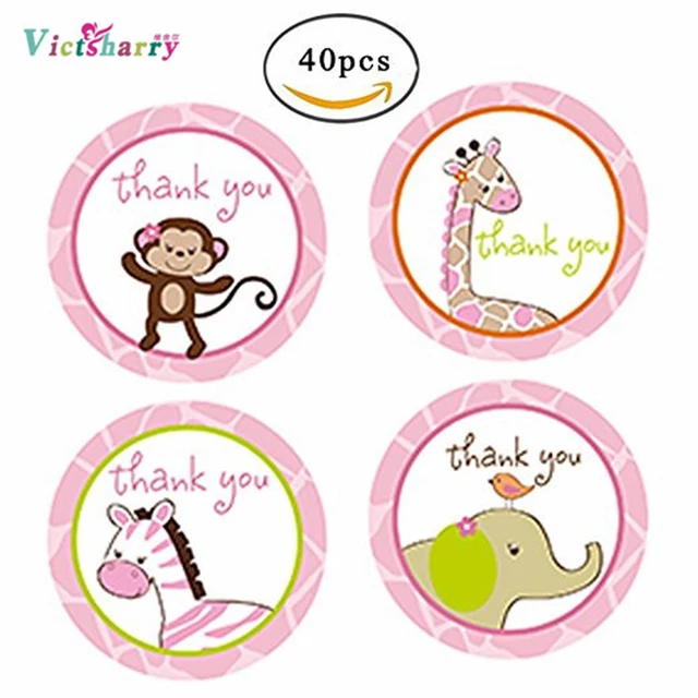 40 pcs birthday round circle labels stickers thank you party favors thank you party favor