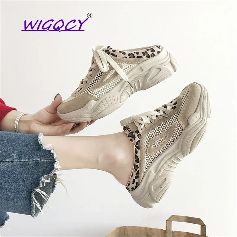 

Mesh Breathable Platform women shoes 2019 summer shoes woman Fashion sneakers Leopard Patchwork Lace-Up Casual female shoes