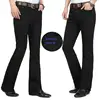 High Quality Men Winter Worm Fleece Color Black Boot Cut Jeans Business Casual Flare Pants Mid Waist Trousers 2