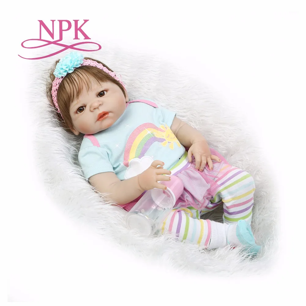 

NPK Lifelike Silicone Reborn Baby Menina Alive 23'' Newborn Baby Dolls Full Vinyl body toys reborn bebe Truly Kids Toys