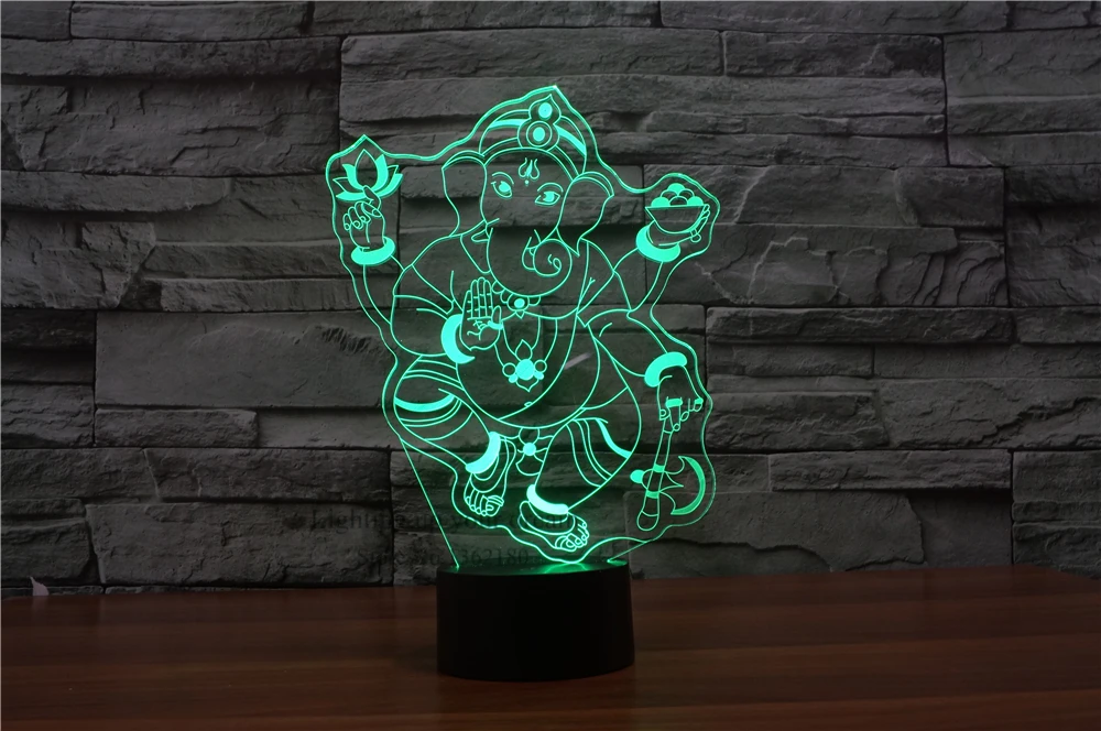 Новинка 2018 светодиодный ночной Светильник Ganesha 3D 7 цветов меняющий цвет