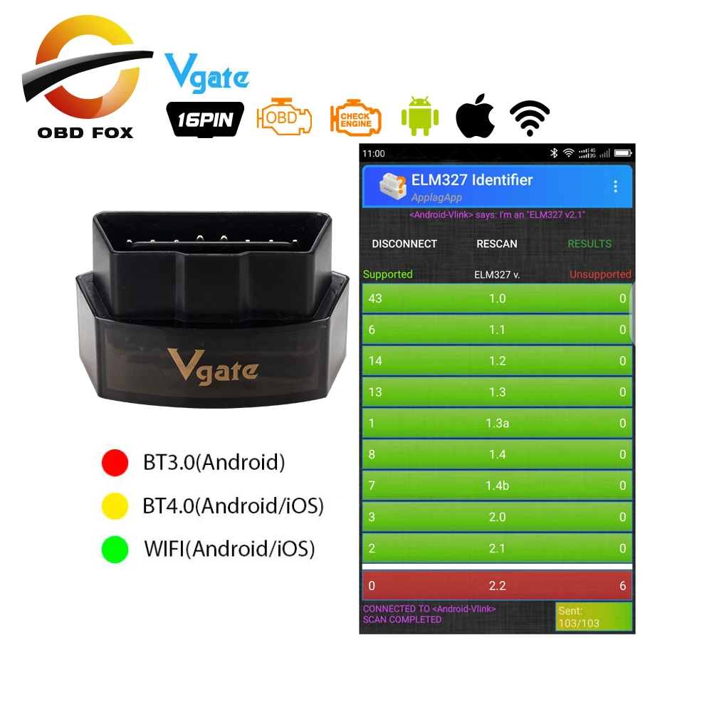 

Vgate icar pro bluetooth 3.0 4.0 obd2 code reader scanner ELM327 WIFI V2.1 Car Diagnostic tool for Android ios mini elm 327