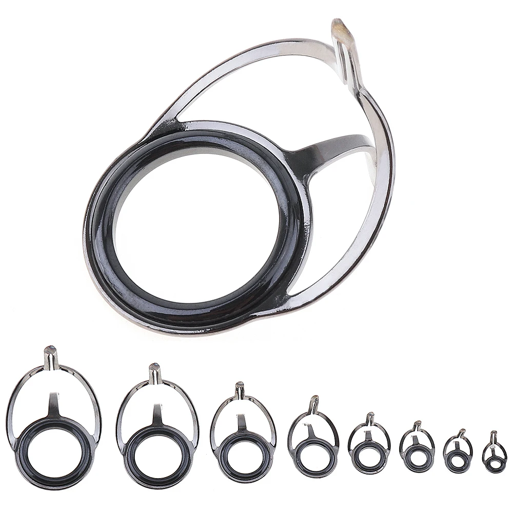 

8pcs Mixed Size Double Leg Black Fishing Rod Guide Oval Fishing Rod Eyes Guides Line Rings Pole Repair Kit