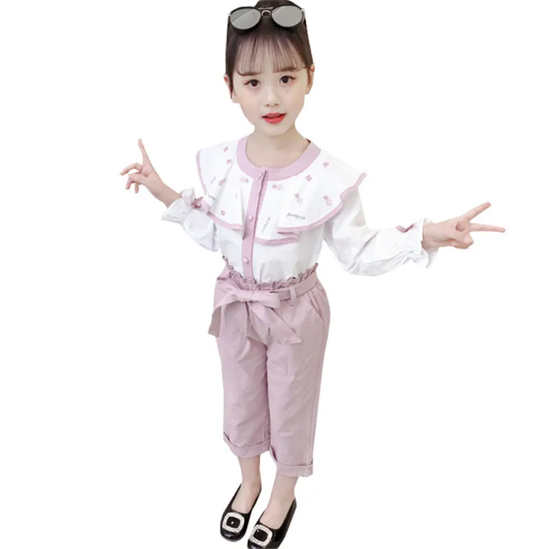 

2019 Girls Clothes Suit Elegant O-Neck Clothing Set For Teens Spring Ruffles Children's Clothes 6 8 12 Years Costume For Girls