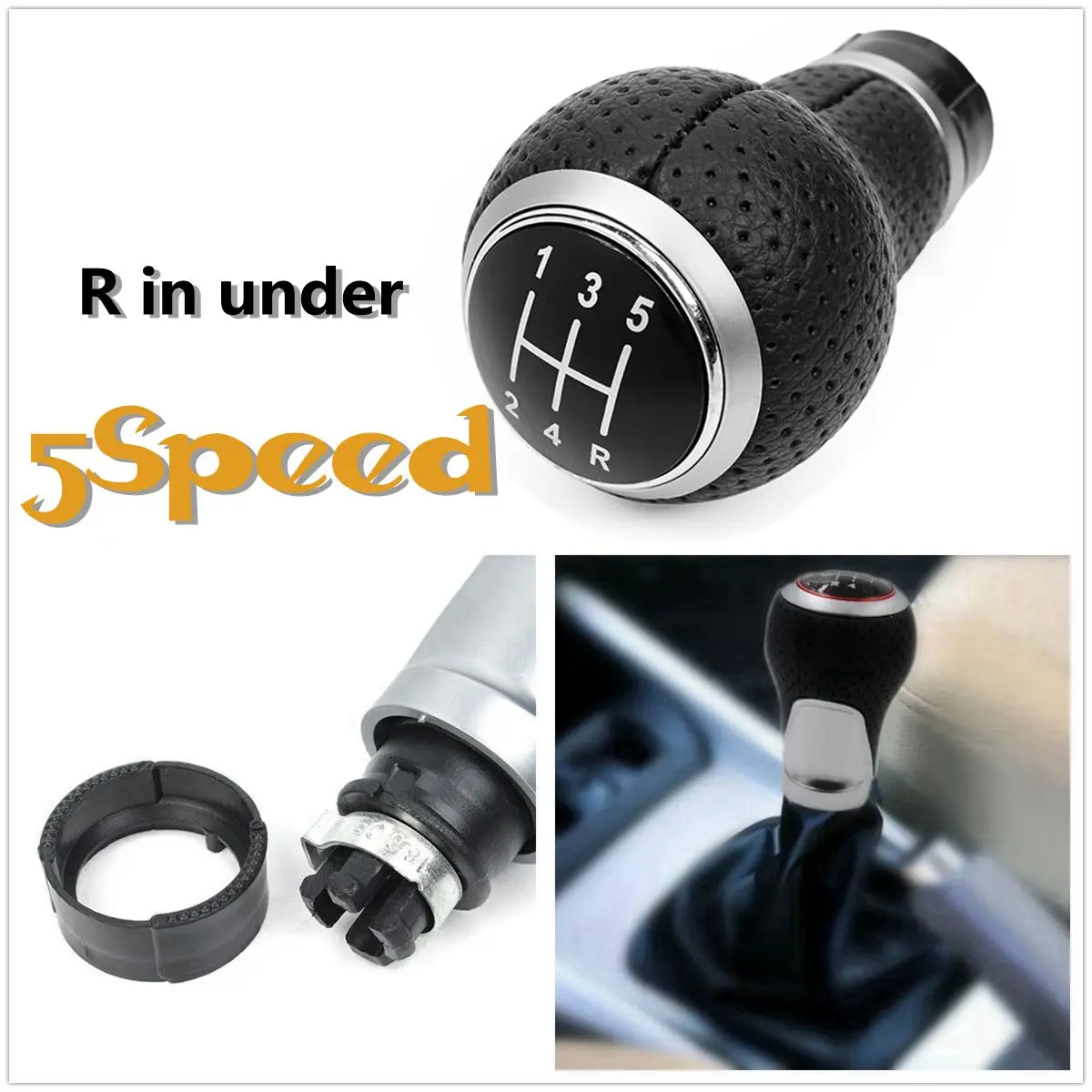 5 Speed Gear Shift Knob Manual Gear Handball Silver Ring For Audi A4 S4