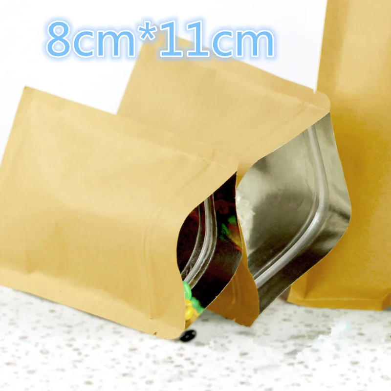 

100 Pcs 8*11cm (3.1"*4.3") Valve Zipper Small Kraft Paper Aluminum Foil Bag Coffee Tea Powder Food Storage Pack Zip Lock Pouch